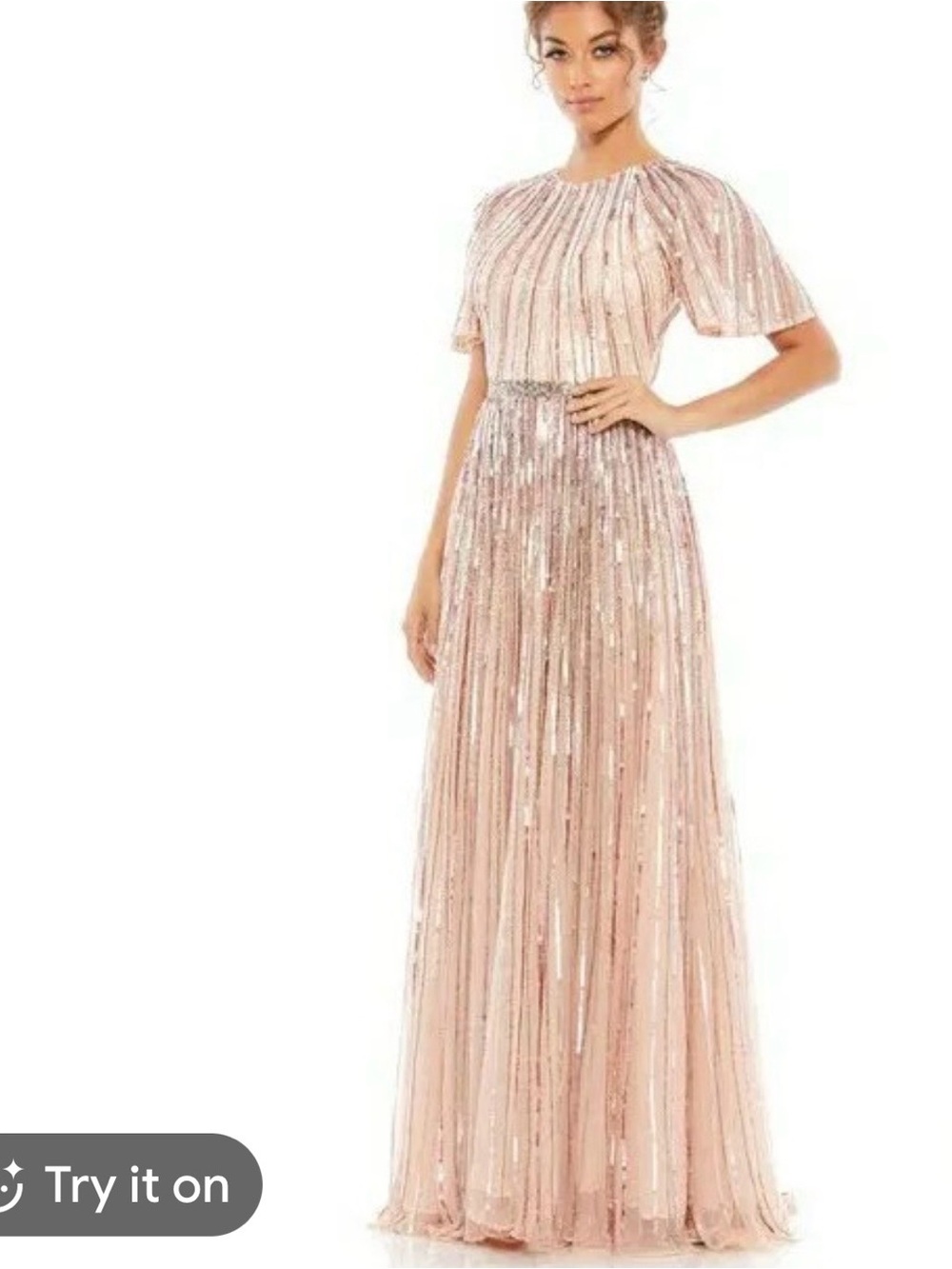 Mac Duggal Rose Gold Sequin Pleated Evening Gown